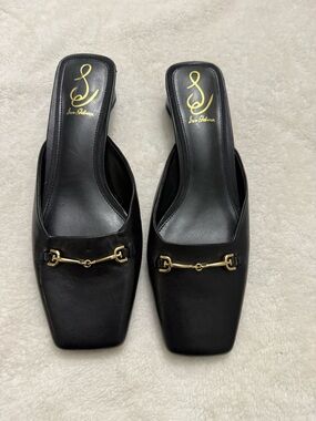 Sam Edelman Black Leather Mule Slides with Gold Bit